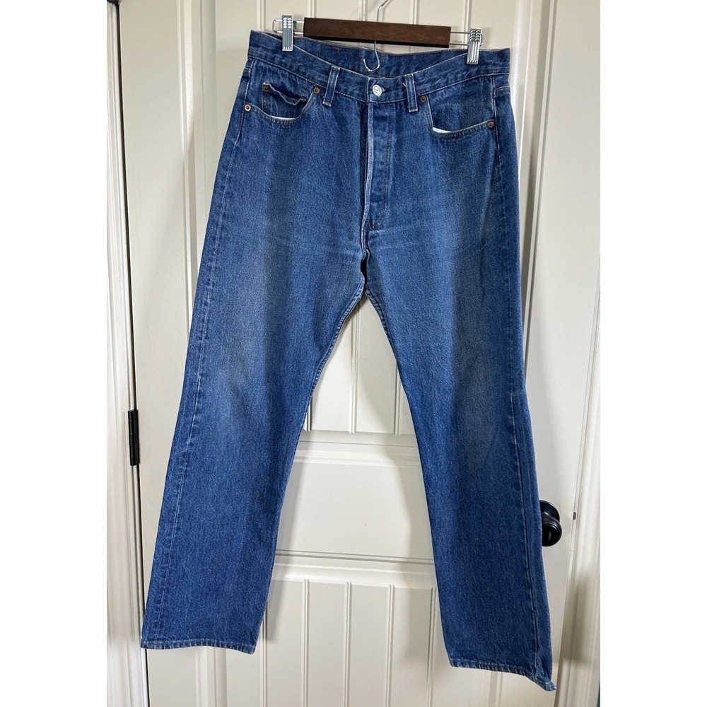 Vintage 1980s Levi's 501 Men Jeans Made USA 36x34 Blue Denim Button Fly Straight